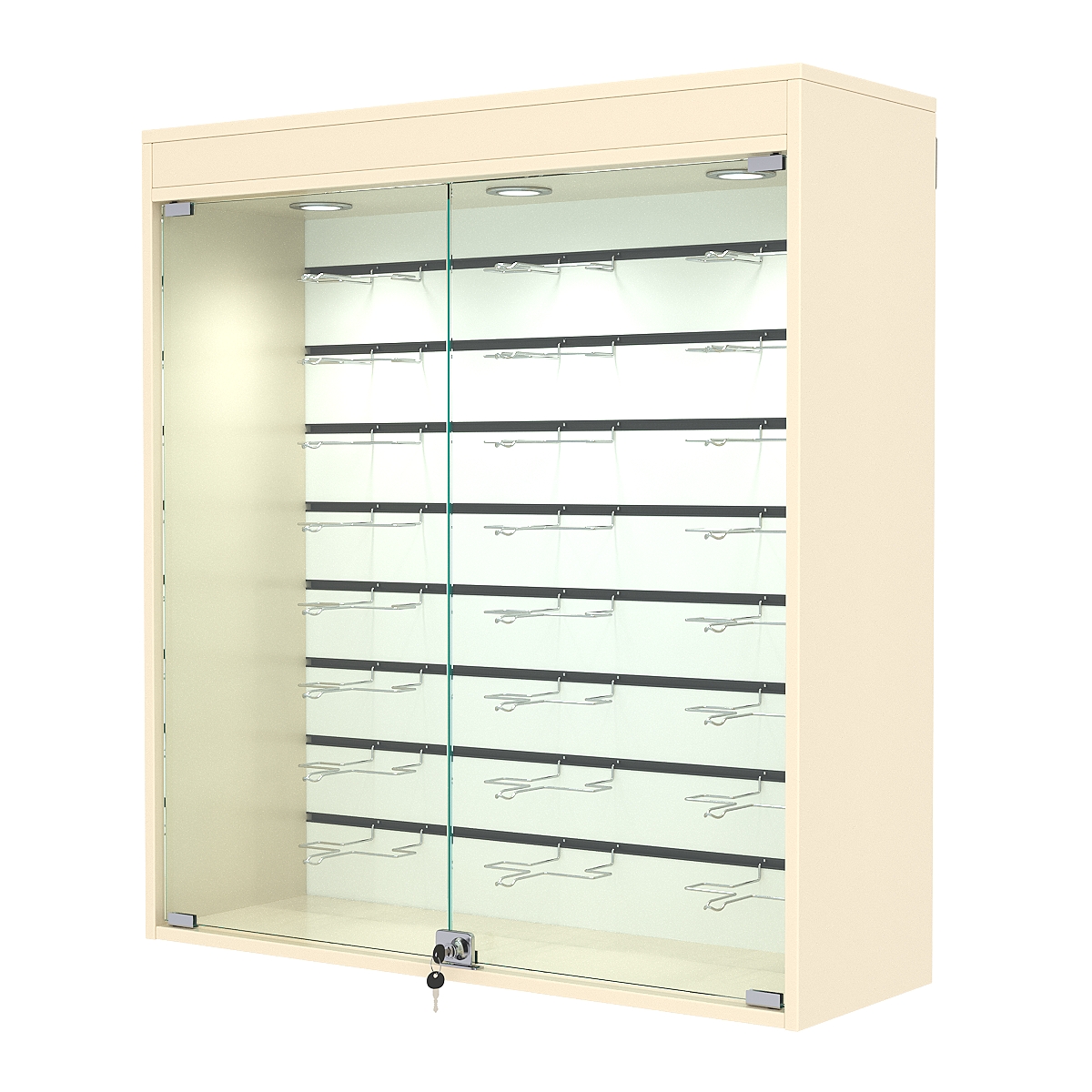 Витрина настенная №4-2БГ с экономпанелью, без полок, с подсветкой, Крем Вайс