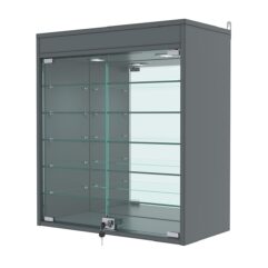 Витрина настенная №1-8АГ с зеркалом и подсветкой, Темно-Серый