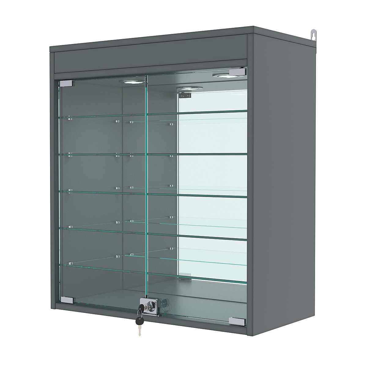 Витрина настенная №1-8АГ с зеркалом и подсветкой, Темно-Серый