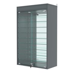 Витрина настенная №2-8АГ с зеркалом и с подсветкой, Темно-Серый