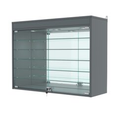 Витрина настенная №3-8АГ с зеркалом и с подсветкой, Темно-Серый