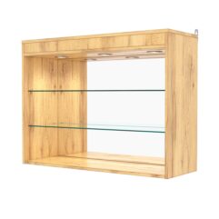 Витрина настенная №3-4ГГ с зеркалом и с подсветкой, Дуб Золотистый