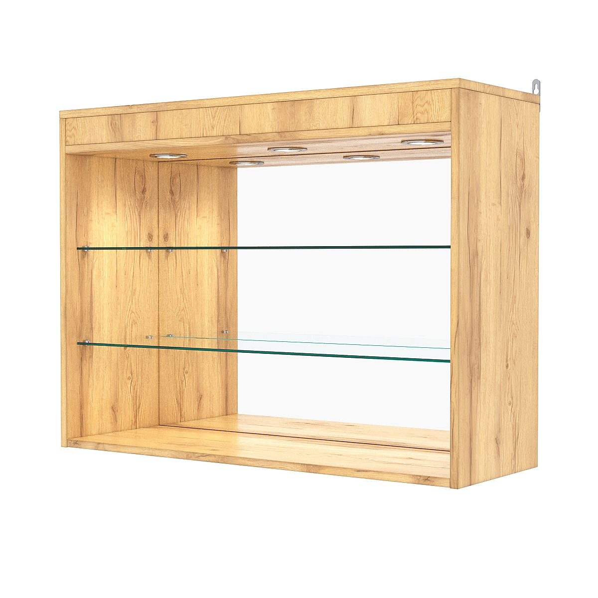 Витрина настенная №3-4ГГ с зеркалом и с подсветкой, Дуб Золотистый