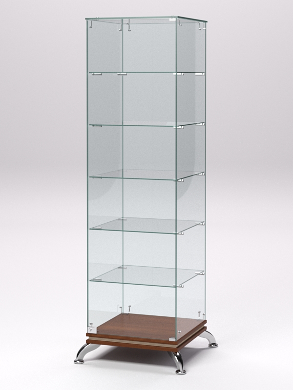 Витрина стеклянная ПРИМАВЕРА КЛАССИК №501 (с дверкой, задняя стенка - стекло), Орех и Дуб Сонома