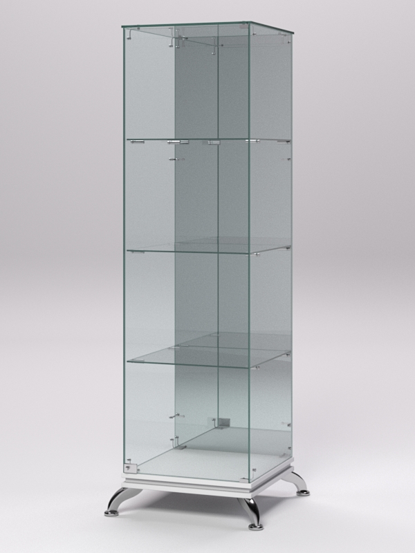 Витрина стеклянная ПРИМАВЕРА КЛАССИК №3 (с дверкой, задняя стенка - зеркало), Белый