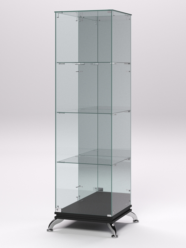 Витрина стеклянная ПРИМАВЕРА КЛАССИК №3 (с дверкой, задняя стенка - зеркало), Черный