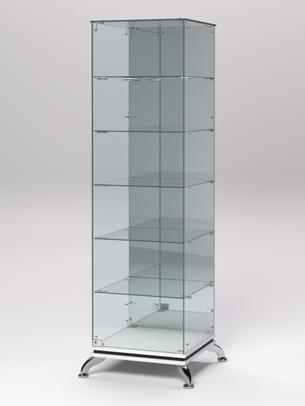 Витрина стеклянная ПРИМАВЕРА КЛАССИК №503 (с дверкой, задняя стенка - зеркало), Белый и Черный