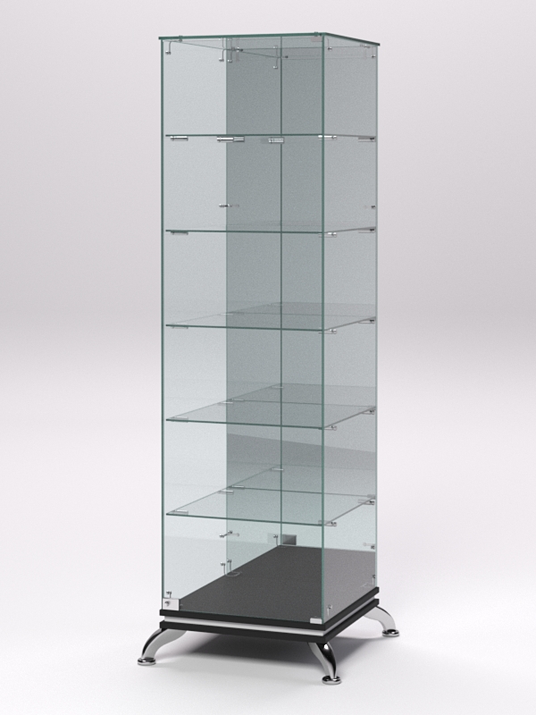 Витрина стеклянная ПРИМАВЕРА КЛАССИК №503 (с дверкой, задняя стенка - зеркало), Черный и Белый