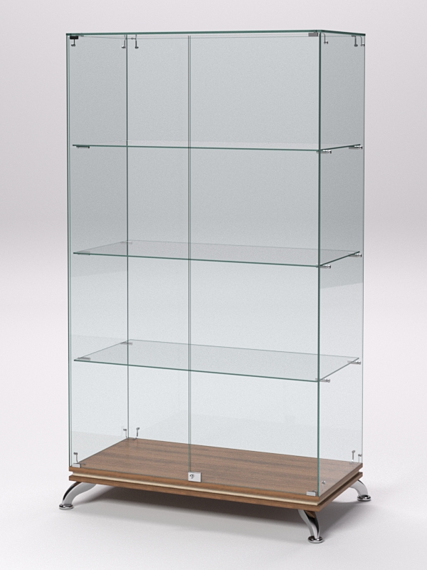 Витрина стеклянная ПРИМАВЕРА КЛАССИК №5 (с дверками, задняя стенка - стекло), Орех и Дуб Сонома