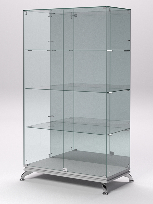 Витрина стеклянная ПРИМАВЕРА КЛАССИК №7 (с дверками, задняя стенка - зеркало), Серый