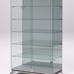 Витрина стеклянная ПРИМАВЕРА КЛАССИК №507 (с дверками, задняя стенка - зеркало), Серый и Дуб Венге