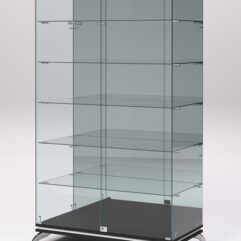 Витрина стеклянная ПРИМАВЕРА КЛАССИК №507 (с дверками, задняя стенка - зеркало), Черный и Белый