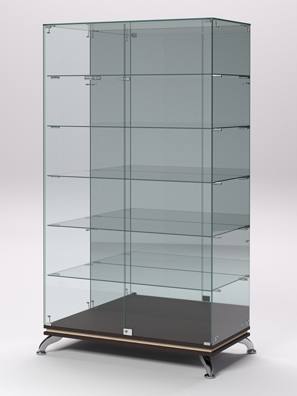 Витрина стеклянная ПРИМАВЕРА КЛАССИК №507 (с дверками, задняя стенка - зеркало), Дуб Венге и Дуб Сонома