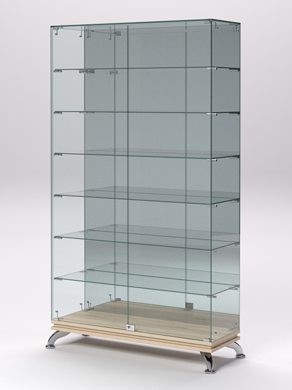 Витрина стеклянная ПРИМАВЕРА КЛАССИК №11 (с дверками, задняя стенка - зеркало), Дуб Сонома