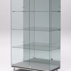 Витрина стеклянная ПРИМАВЕРА МОДЕРН №7 (с дверками, задняя стенка - зеркало), Серый и Дуб Венге