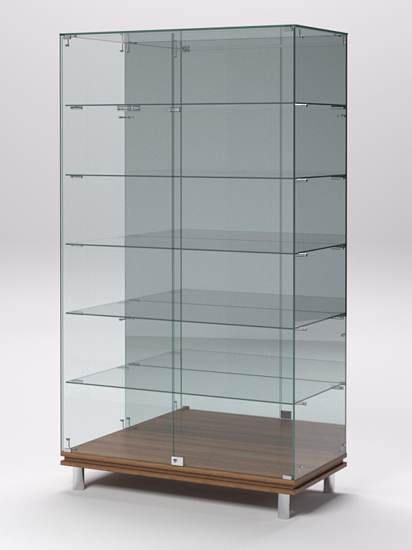 Витрина стеклянная ПРИМАВЕРА МОДЕРН №507 (с дверками, задняя стенка - зеркало), Орех