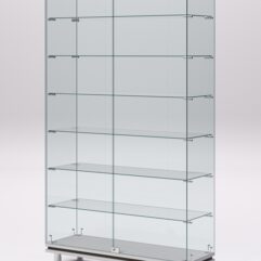 Витрина стеклянная ПРИМАВЕРА МОДЕРН №9 (с дверками, задняя стенка - стекло), Серый и Дуб Венге