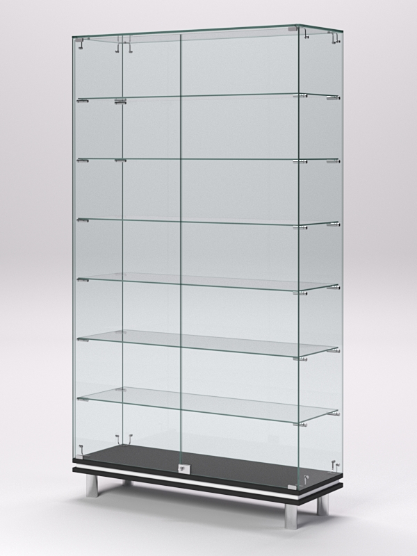 Витрина стеклянная ПРИМАВЕРА МОДЕРН №9 (с дверками, задняя стенка - стекло), Черный и Белый