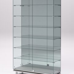 Витрина стеклянная ПРИМАВЕРА МОДЕРН №11 (с дверками, задняя стенка - зеркало), Серый и Дуб Венге