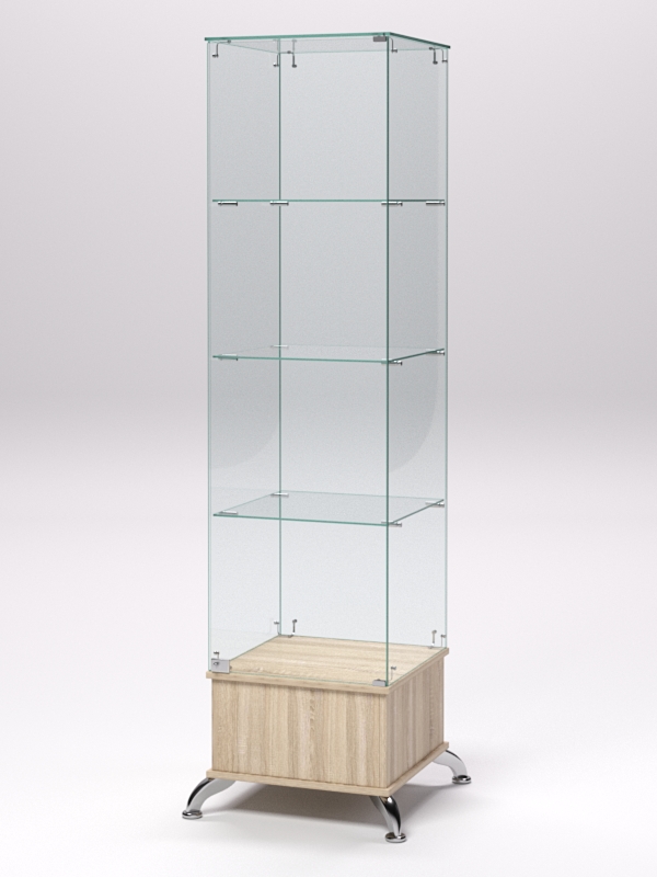 Витрина стеклянная ПРИМАВЕРА ПОДИУМ КЛАССИК №10 (с дверкой, задняя стенка - стекло), Дуб Сонома