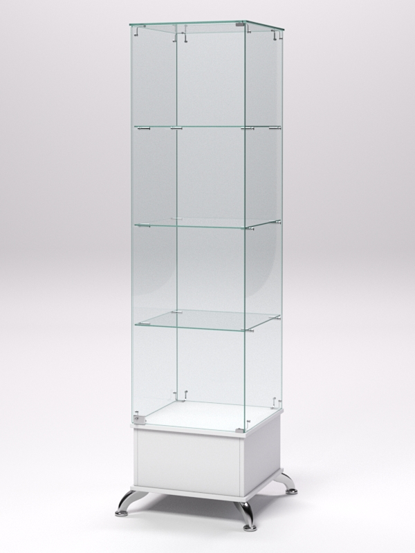 Витрина стеклянная ПРИМАВЕРА ПОДИУМ КЛАССИК №10 (с дверкой, задняя стенка - стекло), Белый