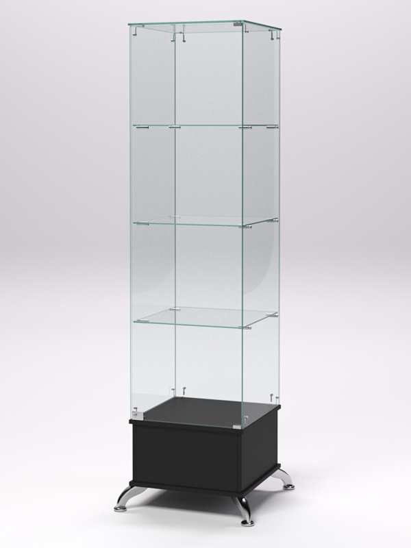 Витрина стеклянная ПРИМАВЕРА ПОДИУМ КЛАССИК №10 (с дверкой, задняя стенка - стекло), Черный