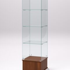 Витрина стеклянная ПРИМАВЕРА ПОДИУМ КЛАССИК №10 (с дверкой, задняя стенка - стекло), Орех