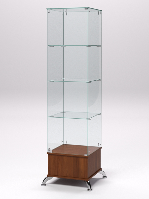 Витрина стеклянная ПРИМАВЕРА ПОДИУМ КЛАССИК №10 (с дверкой, задняя стенка - стекло), Орех