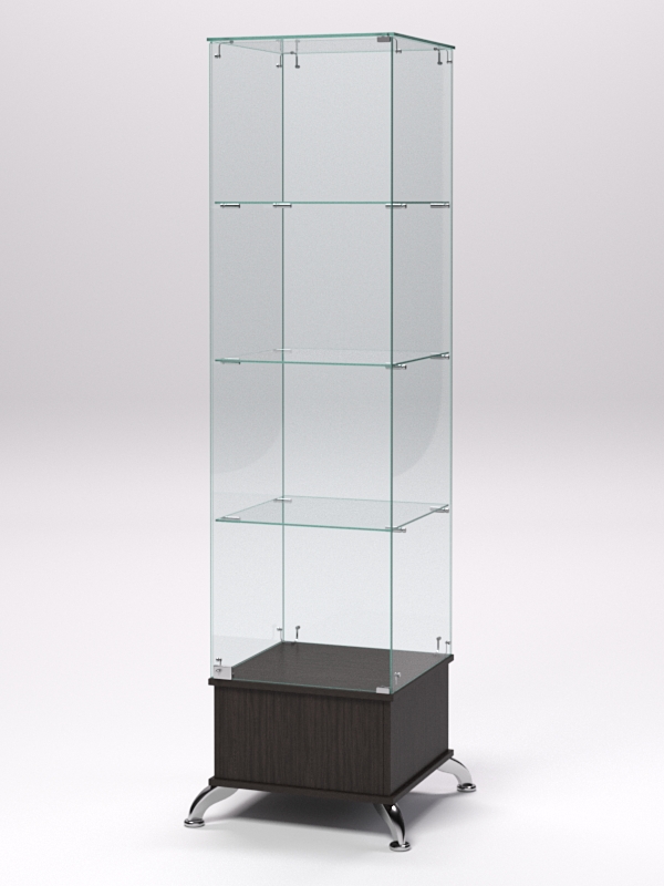 Витрина стеклянная ПРИМАВЕРА ПОДИУМ КЛАССИК №10 (с дверкой, задняя стенка - стекло), Дуб Венге