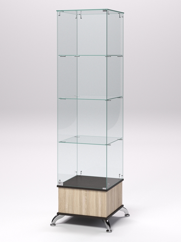 Витрина стеклянная ПРИМАВЕРА ПОДИУМ КЛАССИК №10 (с дверкой, задняя стенка - стекло), Дуб Сонома и Дуб Венге