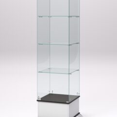 Витрина стеклянная ПРИМАВЕРА ПОДИУМ КЛАССИК №10 (с дверкой, задняя стенка - стекло), Белый и Черный
