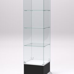 Витрина стеклянная ПРИМАВЕРА ПОДИУМ КЛАССИК №10 (с дверкой, задняя стенка - стекло), Черный и Белый