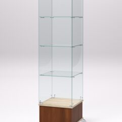 Витрина стеклянная ПРИМАВЕРА ПОДИУМ КЛАССИК №10 (с дверкой, задняя стенка - стекло), Орех и Дуб Сонома