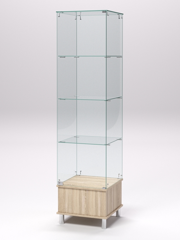 Витрина стеклянная ПРИМАВЕРА ПОДИУМ МОДЕРН №10 (с дверкой, задняя стенка - стекло), Дуб Сонома