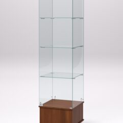 Витрина стеклянная ПРИМАВЕРА ПОДИУМ МОДЕРН №10 (с дверкой, задняя стенка - стекло), Орех