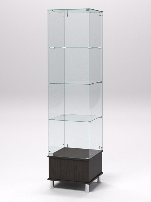 Витрина стеклянная ПРИМАВЕРА ПОДИУМ МОДЕРН №10 (с дверкой, задняя стенка - стекло), Дуб Венге