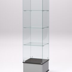 Витрина стеклянная ПРИМАВЕРА ПОДИУМ МОДЕРН №10 (с дверкой, задняя стенка - стекло), Серый и Дуб Венге