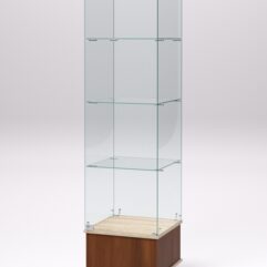 Витрина стеклянная ПРИМАВЕРА ПОДИУМ МОДЕРН №10 (с дверкой, задняя стенка - стекло), Орех и Дуб Сонома