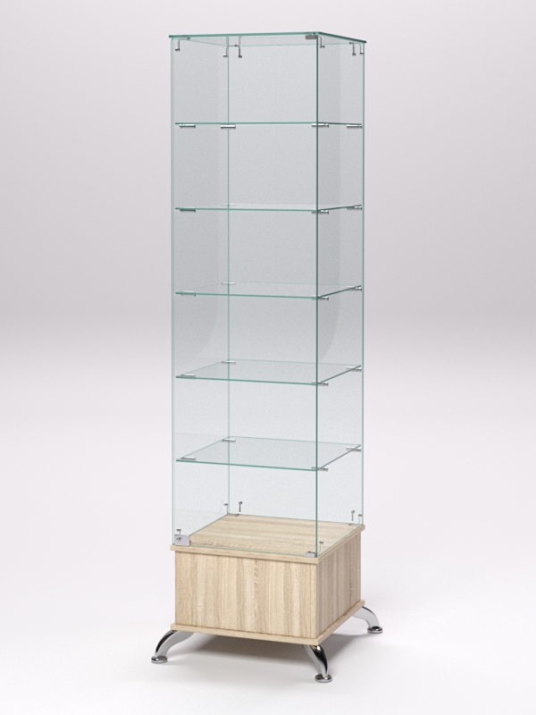 Витрина стеклянная ПРИМАВЕРА ПОДИУМ КЛАССИК №510 (с дверкой, задняя стенка - стекло), Дуб Сонома