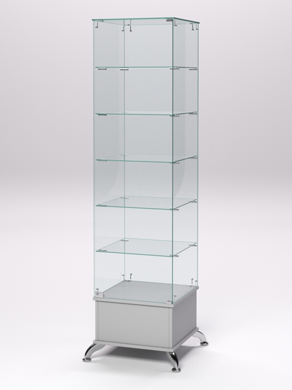 Витрина стеклянная ПРИМАВЕРА ПОДИУМ КЛАССИК №510 (с дверкой, задняя стенка - стекло), Серый