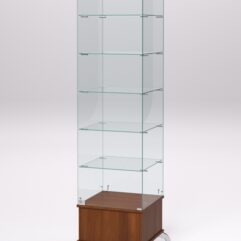 Витрина стеклянная ПРИМАВЕРА ПОДИУМ КЛАССИК №510 (с дверкой, задняя стенка - стекло), Орех