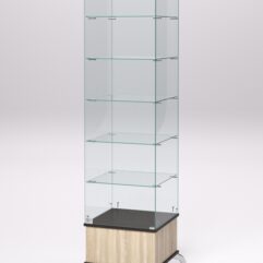 Витрина стеклянная ПРИМАВЕРА ПОДИУМ КЛАССИК №510 (с дверкой, задняя стенка - стекло), Дуб Сонома и Дуб Венге