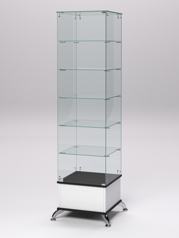 Витрина стеклянная ПРИМАВЕРА ПОДИУМ КЛАССИК №510 (с дверкой, задняя стенка - стекло), Черный и Белый — изображение 2