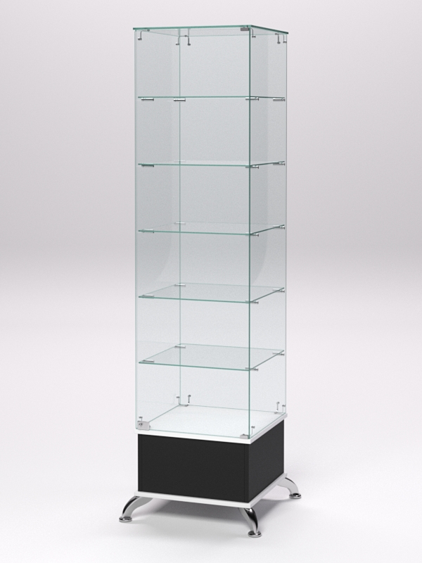 Витрина стеклянная ПРИМАВЕРА ПОДИУМ КЛАССИК №510 (с дверкой, задняя стенка - стекло), Черный и Белый