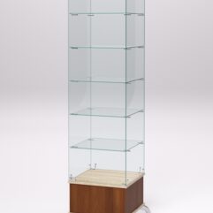 Витрина стеклянная ПРИМАВЕРА ПОДИУМ КЛАССИК №510 (с дверкой, задняя стенка - стекло), Орех и Дуб Сонома