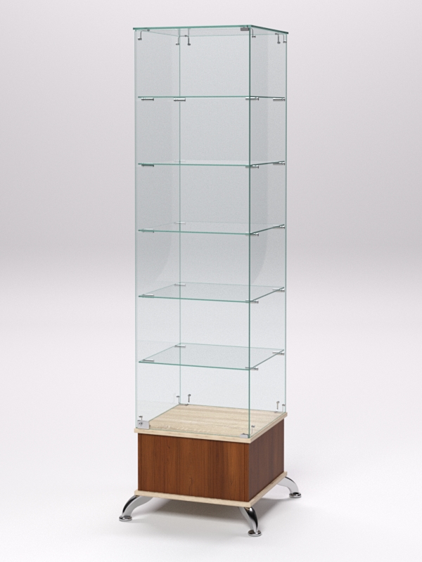 Витрина стеклянная ПРИМАВЕРА ПОДИУМ КЛАССИК №510 (с дверкой, задняя стенка - стекло), Орех и Дуб Сонома