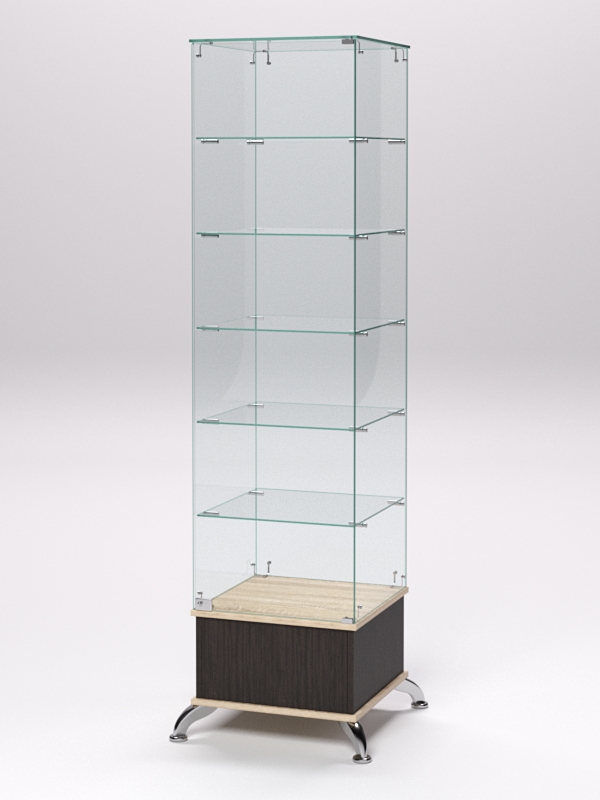 Витрина стеклянная ПРИМАВЕРА ПОДИУМ КЛАССИК №510 (с дверкой, задняя стенка - стекло), Дуб Венге и Дуб Сонома