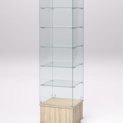 Витрина стеклянная ПРИМАВЕРА ПОДИУМ МОДЕРН №510 (с дверкой, задняя стенка - стекло), Дуб Сонома