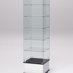 Витрина стеклянная ПРИМАВЕРА ПОДИУМ МОДЕРН №510 (с дверкой, задняя стенка - стекло), Белый и Черный