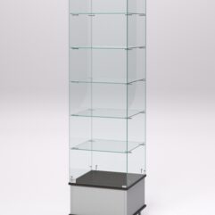 Витрина стеклянная ПРИМАВЕРА ПОДИУМ МОДЕРН №510 (с дверкой, задняя стенка - стекло), Серый и Дуб Венге